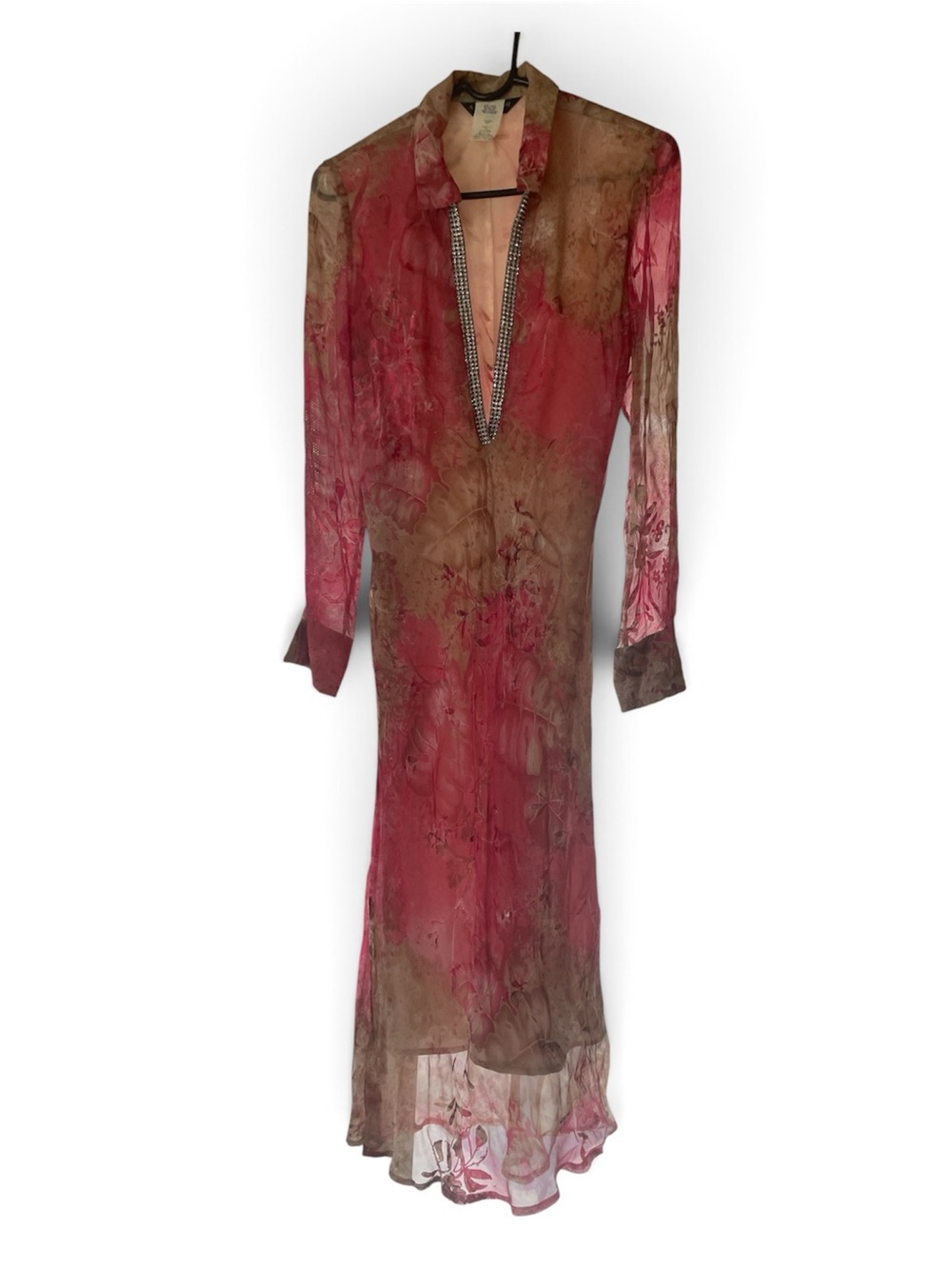 A.B.S. Evening Pink-Brown Long Sleeve Dress Plunging Embellished V-Neck size 6